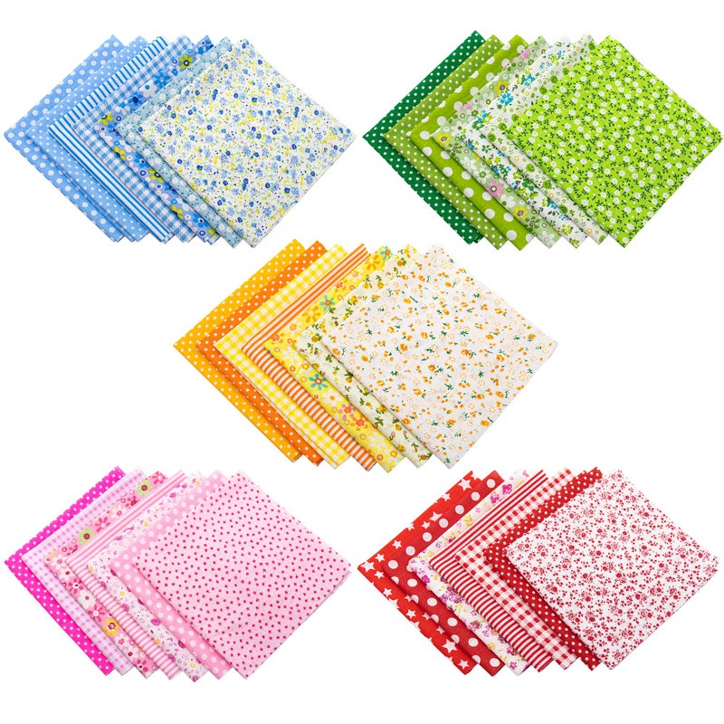 AUEAR, 35 Pack Cotton Print Fabric Bundle Squares 9.8"x9.8" Quilting Sewing Floral Precut Sheets for DIY Scrapbooking Dot Pattern (Bright Colors: Red & Blue Yellow Pink Green) - Image 1